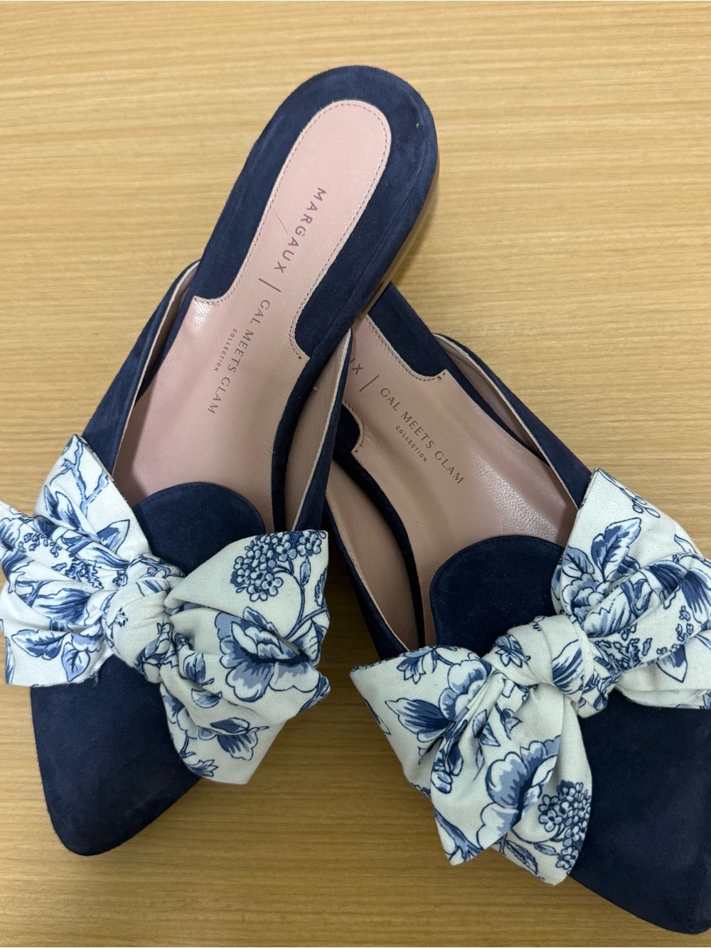 Margaux Navy Suede Slip-On Mules with Floral Bow